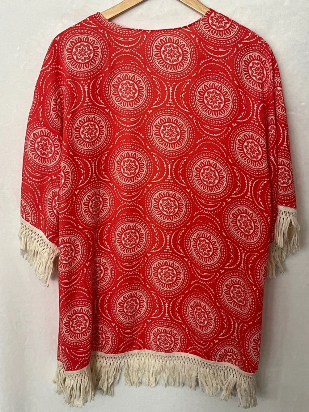 No Boundaries Coral Fringe Kimono Cover-Up